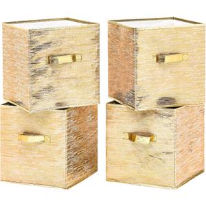 Storage Cubes - 11 inch Foldable, Fabric Dual Handles Box, Closet Organizer Shelf Baskets, Nursery Bins for Home&Office 4-Pack (Gold)