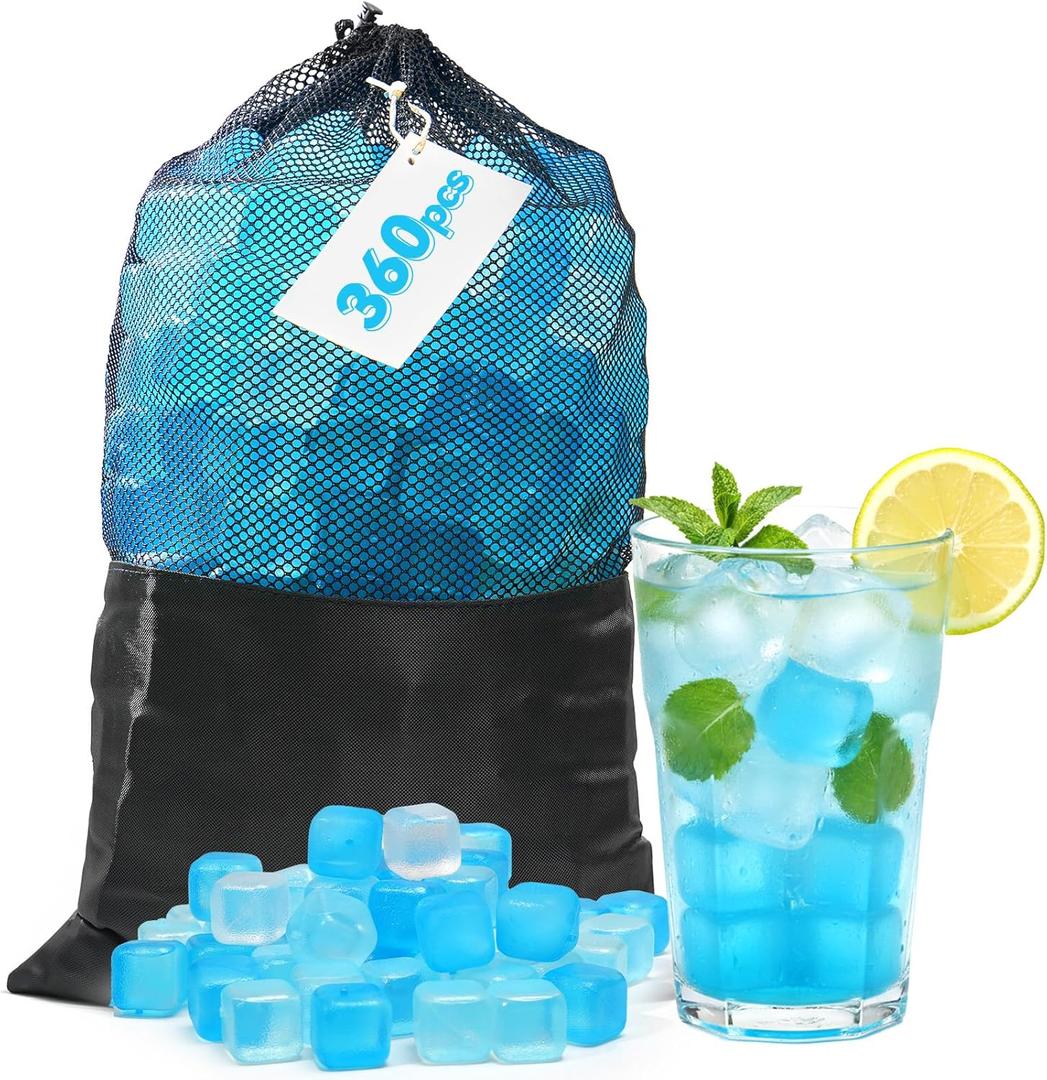 Nilpferd 360 Pack Reusable Ice Cubes for Drinks, BPA-Free Ice Packs for Lunch Boxes, Coolers, Refreezable Plastic Ice Cubes Without Diluting Drinks for Party Hosts & Outdoor Ice Baths Enthusiasts, blue and white