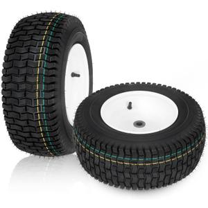 16x6.50-8 Lawn Mower Tires with Rim, Natural Rubber Turf Tire for L120 G100 G110, 145 190C Tractor, LA130 LA140 LA150 X140 X166 E170 | 3"Offset | Bore ID 3/4" | 4 Ply Tubeless 2PCS