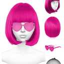 Purple Wig and Party Sunglasses, 12 Inch Dark Purple Bob Wigs for Women, Neon Glasses Short Wigs for Women - Bachelorette Party Wigs Decorations Favors (
Purplish Red
)