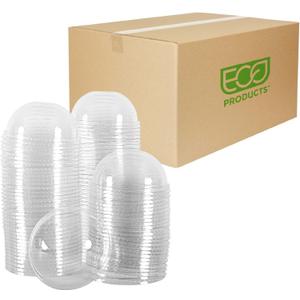 Eco-Products GreenStripe Compostable Plastic Cup Dome Lids, Case of 1000, No Straw Hole, Fits 9-24oz Cups, Made From PLA Renewable Plant Based Plastic, Clear For Visibility