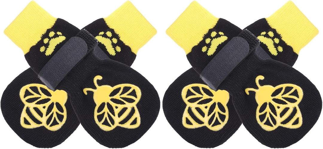 EXPAWLORER Anti Slip Dog Socks to Prevent Licking Paws, Dog Shoes for Hot Pavement, Dog Booties for Small Medium Large Senior Dogs, Traction Control Boots & Paw Protectors for Hardwood Floors (Large (4 Count), Yellow)