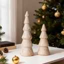 WONDROUS' DECO Wooden Christmas Tree Figurine, Tabletop Pink and Gold Tree Figurine, Set of 2 Desk Centerpieces for Christmas Decor