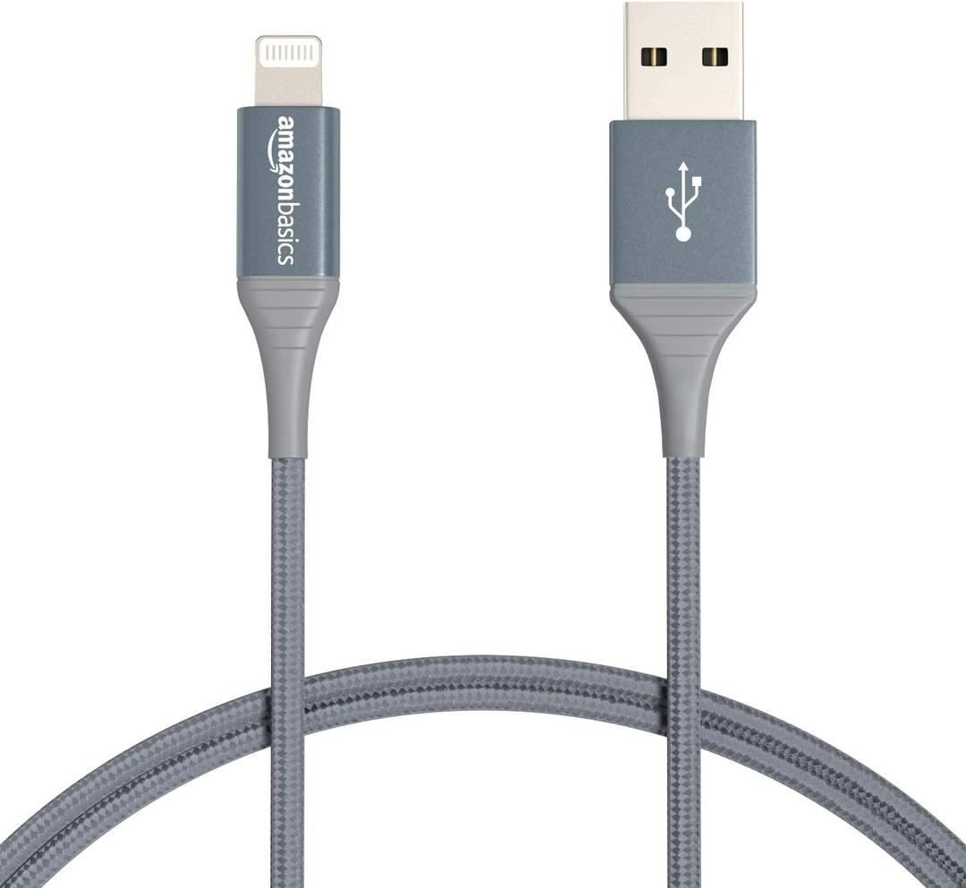 Amazon Basics USB-A to Lightning Charger Cable, Nylon Braided Cord, MFi Certified for Apple iPhone 14 13 12 11 X Xs Pro, Pro Max, Plus, iPad, 10,000 Bend Lifespan, High Speed Transfer, 6ft, Dark Gray