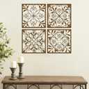 Resama 4 Pieces Rustic Wall Decor Farmhouse Wall Decor for Living Room Metal Hollow Carved Design Metal Decorative for Home Bedroom Kitchen Office (Brown,Square)