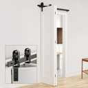 52" Bifold Barn Door Hardware Kit for 2 Doors, Black Track and Top Mounted Heavy Duty Roller Bi-Folding Sliding Barn Door Hardware Kit, Fit Door Width 2X24 (J Shape, 52" for 2 Doors)