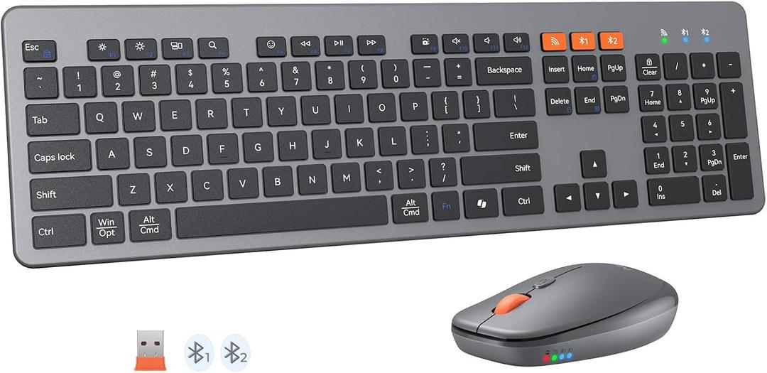 MEETION Bluetooth Keyboard and Mouse, Wireless Keyboard Mouse, Low-Profile Quiet Keys Full Size Keyboards and 4 Adjustable DPI Mouse for Windows/Laptop/PC/MacBook/Mac, New Version