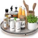 16" Lazy Susan Oak Wood Turntable Organizer for Cabinet, Farmhouse Round Lazy Susan Organization and Storage for Dining Table, Kitchen, Bathroom, Countertop, Cupboard, Kitchen Decor Whitewashed