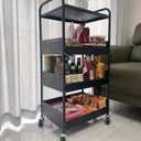 Stable 4 Tier Rolling Metal Storage Organizer, Heavy Duty Kitchen Rolling Cart, Metal Top Vegetable Storage Cart with Wheels for Kitchen Pantry Utility Use (Black)