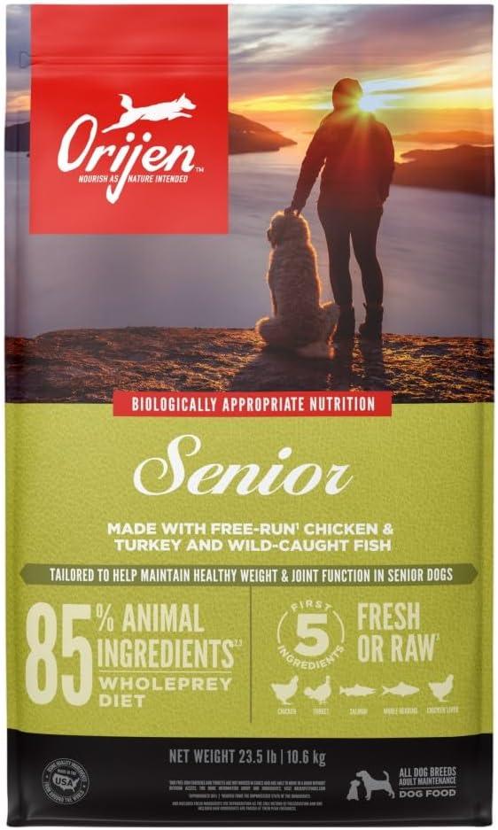 ORIJEN Grain Free High Protein Dry Dog Food Senior Recipe 23.5lb Bag (EXP 08/04/26)