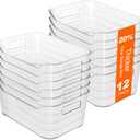 Hudgan 12 Pack Clear Pantry Organizer Bins, Plastic Storage Bins for Fridge, Plastic Pantry Organizer Containers for Home, Kitchen Cabinet, Bathroom Shelf, Under Sink and Drawers