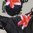 Blooming Jelly Womens Bikini Sets Two Piece Swimsuit 2026 Curvy Cutout String Bathing Suit (Small, Black Flower)