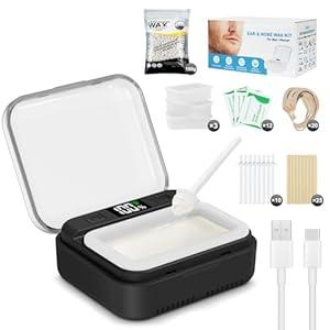 FullWoyi Nose Wax Kit Men, Nose Hair Waxing Kit with 100 g Wax, 70 Applicators, Ear Hair Removal Kit for Men Women, Adjustable Constant Temp with LED Display, USB Heated, Pocket-Size, Black