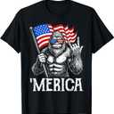 Bigfoot Merica Rock American Flag Patriotic 4th Of July T-Shirt 4XL