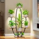 JUSTOGO Plant Stand Indoor with Grow Lights - 7 Tiered Large Plant Shelf, 47" Corner Shelf for Indoor Plants Multiple, Metal Flower Holder Curved Display Rack for Living Room, Home Decor, Patio