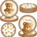umoni Teddy Bear Paper Plates We Can Bearly Wait Baby Shower Party Supplies 48Pcs Bear Theme Party Dinnerware Plates Brown Birthday Tableware for Birthday Baby Shower Decorations
