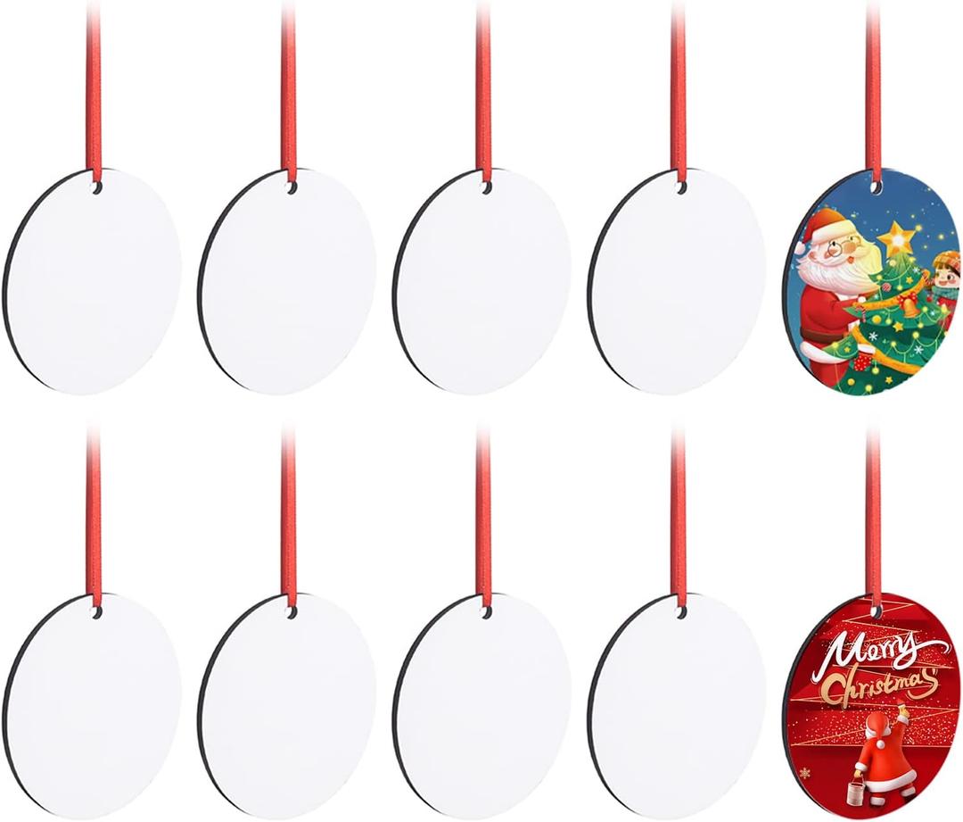 4 x 10pcs Sublimation Blanks - 3.15" Round MDF Ornaments for DIY Christmas Decoration