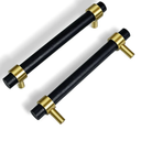 Wood and Brass Dresser Handles Adjustable 2~5 Inch Black Double Hole Center to Center Euro Scandi-Modern Kitchen Cabinet Pull, Unfinished DIY Wood and Metal Drawer Knob 1 Pack