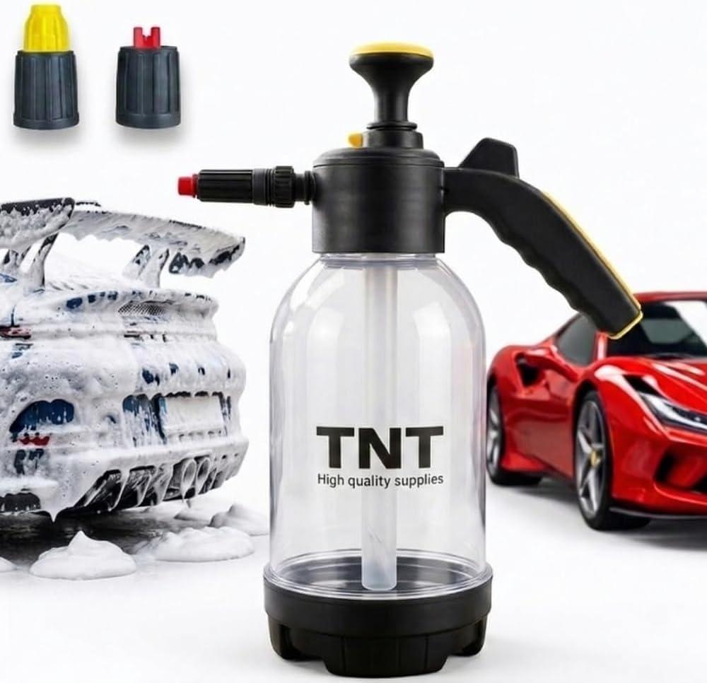 TNT Pump Sprayer 0.53 Gallon/67oz /2L Hand Powered  Car Wash, Snow Foam, Gardening with 2 Nozzles, White Color, Heavy Duty Pressure Atomizer for Detailing, Professional Home and Garden
