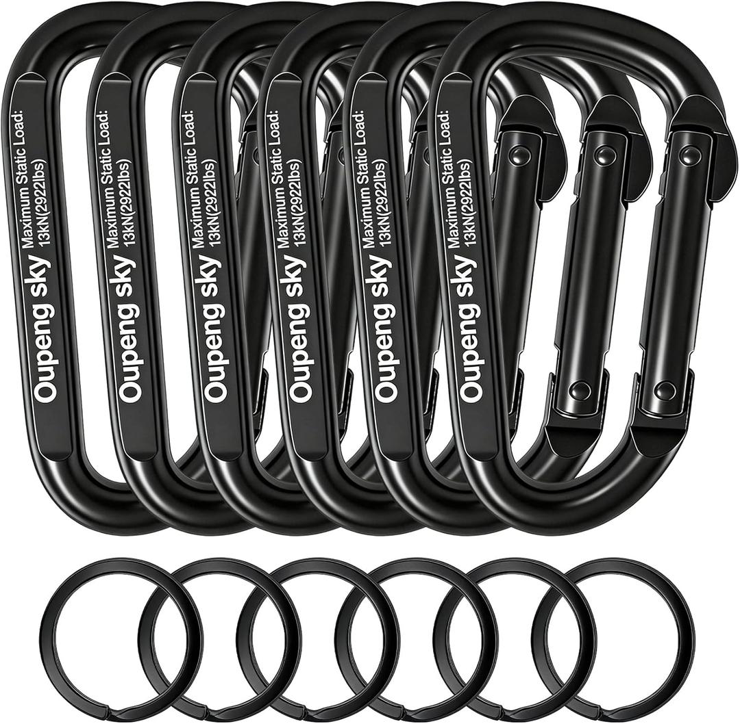 Carabiner Clip - Heavy Duty Carabiners 800lbs-13KN (2922 lbs) Carabeaner D Ring Shape, Key Chain Clip Hook, Keychain Clip, Multipurpose for Camping, Hiking, Backpacking or Other Outdoor Activities, Black