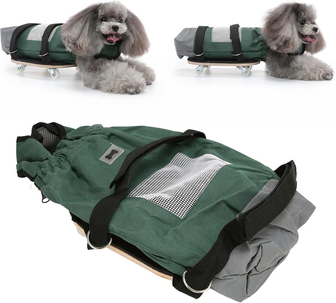 Pssopp Pet Wheelchair, Breathable Laminated Wood Panel Dog Walking Scooter with Oxford Outdoor Traction Bag for Paralyzed Pets M(Suitable for 46kg/8.813.2lb)