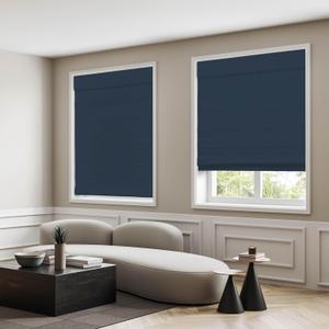 DEZ FURNISHINGS Cordless Room Darkening Classic Roman Shade, 27" W x 64" H, Indigo