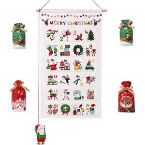 LYSXP Christmas Advent Calendar 2025 Countdown Fabric Wall Hanging Advent Calendars With 24 Pockets 13x23.5 Inch with 15 PCS Christmas Candy Bags