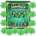3 x Saint Patrick's Day Candy, Shamrock Lollipops, Individually Wrapped Green Clover Suckers, Party Favor Candy, 18 Pieces (EXP 11/30/26)