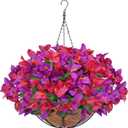 Artificial Fake Hanging Flowers Plants Baskets for Outdoors, Faux Silk Bougainvillea in Planter UV Resistant Realistic Spring Summer Decoration for Outside Porch Patio Yard Home Decor (Purple Hotpink)