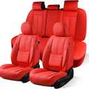 Red Leather Car Seat Cover Full Set, Anti-Slip Universal