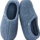 HomeTop Women's Fuzzy Curly Fur Memory Foam Loafer Slippers with Polar Fleece Lining, 7.5