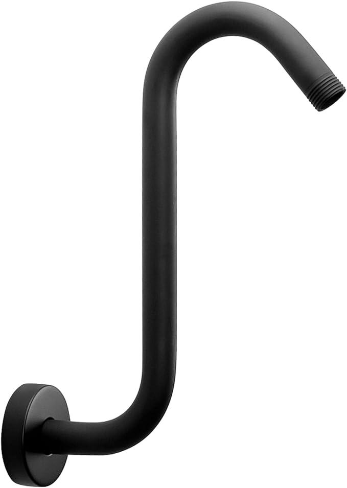 NearMoon S Shaped Shower Head Riser Pipe, Shower Extender Arm with Flange, Standard 1/2" Connection- Bathroom Accessory, 12 Inch (1 Pack, Matte Black)