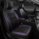CAR PASS Universal FIT Piping Leather Two Front Seat Covers, Waterproof Faux Leather for SUV Sedan Van Truck, Airbag Compatible,Reserved Opening Holes for Headrest Covers(Black and Purple) (Black & Purple)