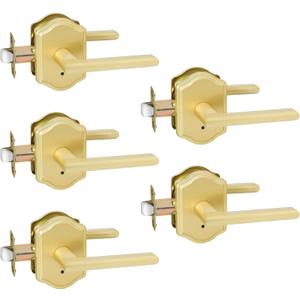 goldenwarm Gold Door Handles Interior, Classic Zinc Alloy Brushed Brass Privacy Door Handles, Brushed Gold Door Lever for Bedroom, Bathroom (5 Pack)