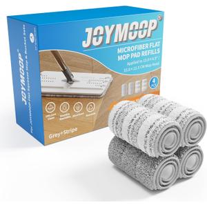 JOYMOOP Mop Replacement Pads, 4-Pack 13" 4.9" Microfiber Flat Mop Refills, Dual Grey & Stripe Pads for Wet & Dry Cleaning, Fits JOYMOOP Mop Head Refills, Machine Washable, Durable, Scratch-Free