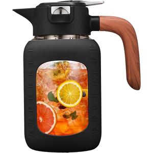 84 oz/2.5 Liter Glass Pitcher with Lid and Handle, Glass Carafe/Jug for Hot/Cold Water, Large Iced Tea Pitcher for Coffee, Juice and Homemade Beverage, Black