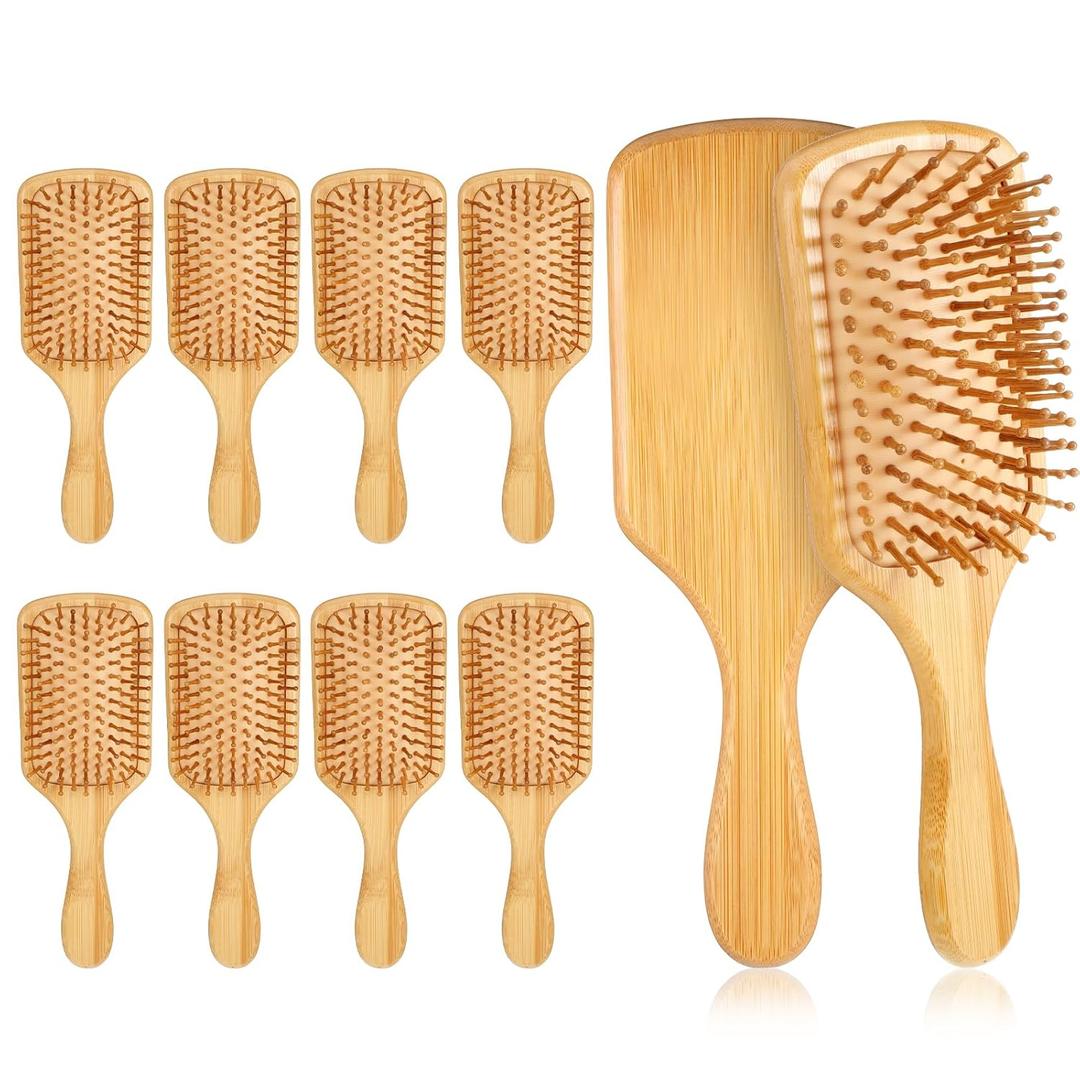10 Pcs Bamboo Hair Brush Bulk, Hair Brushes Reduce Static Electricity Detangle Hairs Brushes for Women Wood Hairs Brushs Anti Tangle Paddle Brush for Women Men and Children(square)