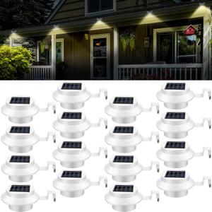 16 Pcs Solar Powered LED Gutter Lights 3 LED Deck Gutter Solar Lights Outdoor Waterproof LED Garden Yard Wall Lamp with Bracket for Fence Wall Stair Step Landscape Pathway, White Light and Warm Light 16 Pcs Solar Powered LED Gutter Lights 3 LED Deck Gutter Solar Lights Outdoor Waterproof LED Garden Yard Wall Lamp with Bracket for Fence Wall Stair Step Landscape Pathway, White Light and Warm Light