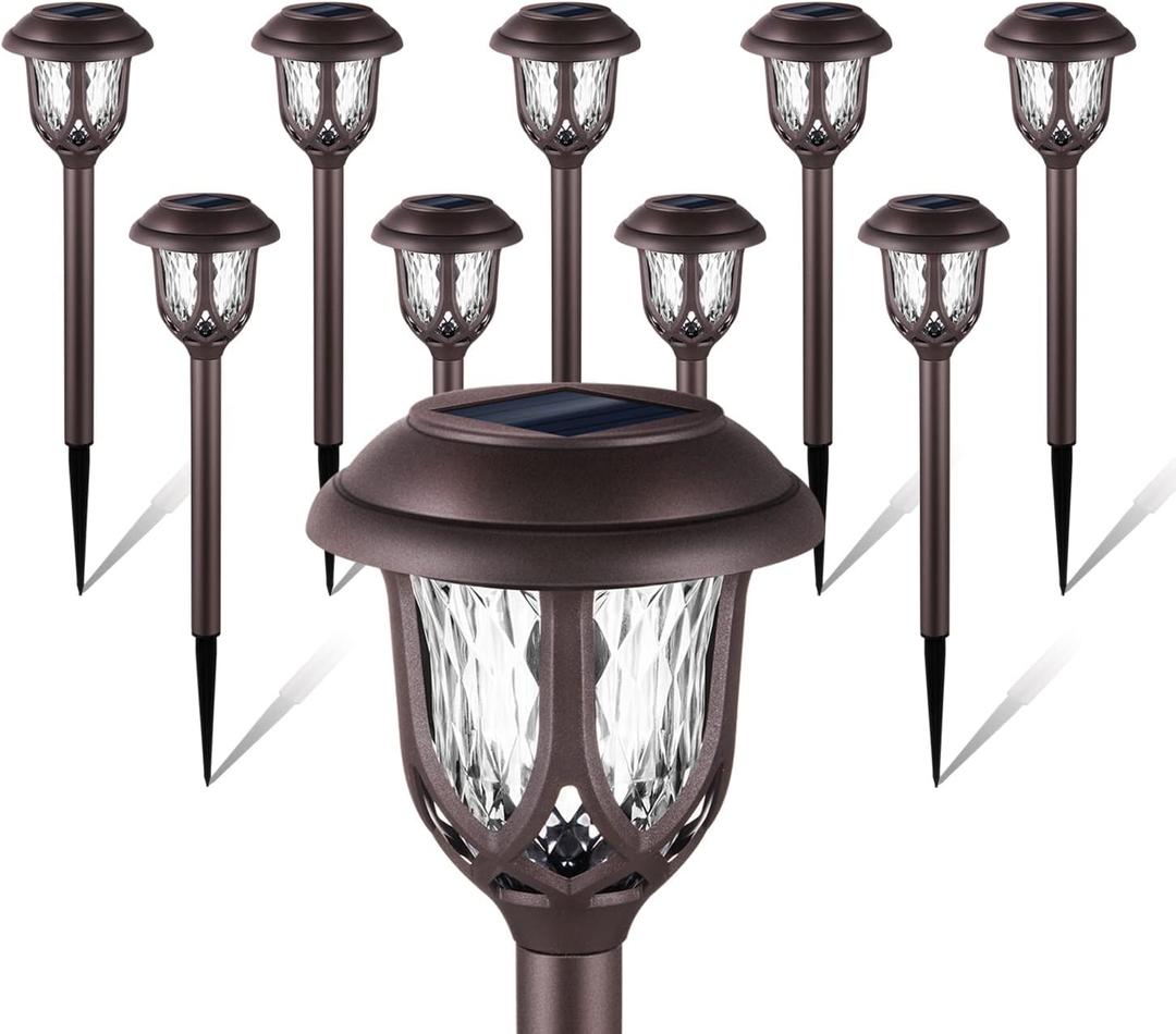 10 Pack Solar Lights Outdoor Decorative Garden Yard Lights for Pathway Walkway Sidewalk Driveway. (Brown, Warm White)