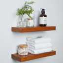 Homeforia 18 inch Floating Shelf Oak, High End Solid Real Wood 18inch Long Floating Shelves for Wall Mounted, Honey Oak Wooden 18in Floating Shelves, Heavy Duty Bracket, 18 X 6.5 X 1.75 inch, Set of 2 (Honey Oak - Warm Amber Tone)