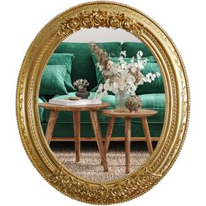 Oval Resin Vintage Mirror, Wall Mounted Decorative Mirror for Entryway, Hallway, Bedroom Oval Mirror 11.8x10 inch (Gold)