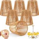 Riakrum 6 Pcs Chandelier Lamp Shades Set Small Lamp Shade for Pendant Wall Ceiling Lights Candle Bulbs Clip on Fitter Lampshade (Rattan,Brown)