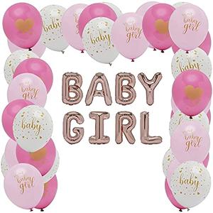 BLUE PANDA - Girl Rose Gold Balloons, Baby Shower Party Decorations (16 in, 44 Pieces) - Baby Shower Decoration