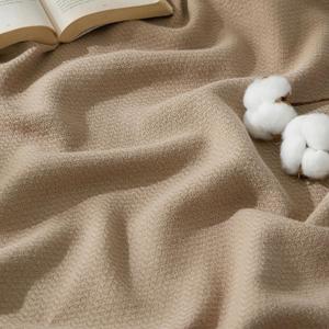 Bedsure GentleSoft 100% Cotton Large Blanket Oversized King for Bed 120x94 inches - Breathable Soft Cozy Herringbone Woven Blanket for Summer, Couch Cover, Light Brown