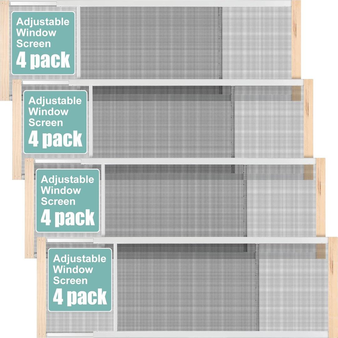 Hicarer 4 Pcs Adjustable Window Screen, 10 Inches High x 25-45 Inches Wide