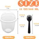 Jnnzzggu 100 Pack 12OZ Clear Plastic Cups with No Hole Dome Lids and Sporks,Disposable Dessert Cups,Yogurt Parfait Cup for Cupcake,Pudding,Iced Cold Drinks,Coffee,Juice,Snacks,Fruits,Ice Cream