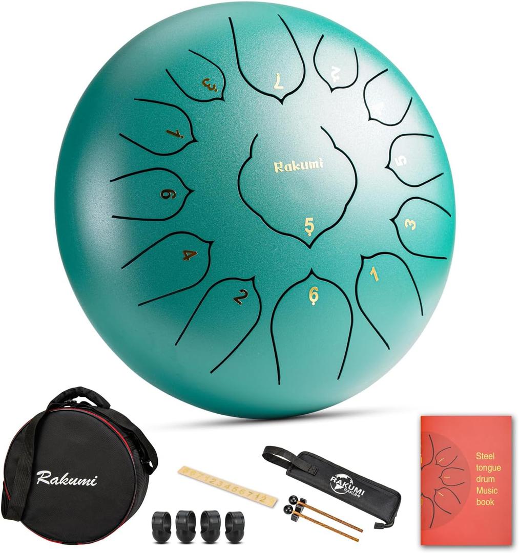 Steel Tongue Drum-13 Note 12 Inch Percussion Instrument Lotus Hand Pan Drum C key with Drum Mallets Carry Bag