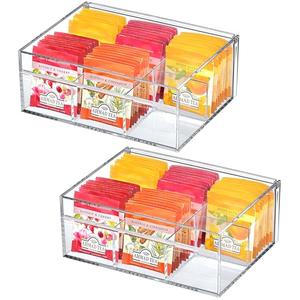 Amazing Abby - Tea-Rrific - 2-Pack Acrylic 6-Compartment Tea Bag Organizer, Clear Plastic Tea Box, 6-Slot Tea Chest, Perfect Tea Storage Solution for Kitchen Cabinet, Countertop, Pantry, and More