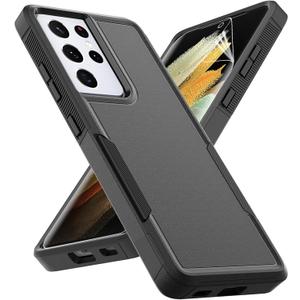for Samsung Galaxy S24 Ultra Case: Dual Layer Protective Heavy Duty Cell Phone Cover Shockproof Rugged with Screen Protector - Military Protection Bumper Tough - Samsung Galaxy S24 Ultra 2024, Black (Black (PC) + Black (TPU))