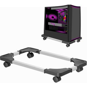 Adjustable Mobile CPU Stand, Computer Stand with 4 Rolling Caster Wheels, Under Desk Tower Mount, PC Floor Cart PC Riser for Gaming, Office - Black